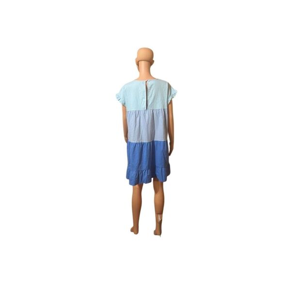 Simply Southern Women's Standard L Blue Tiered Color Block Knee Length Dress - Picture 9 of 13